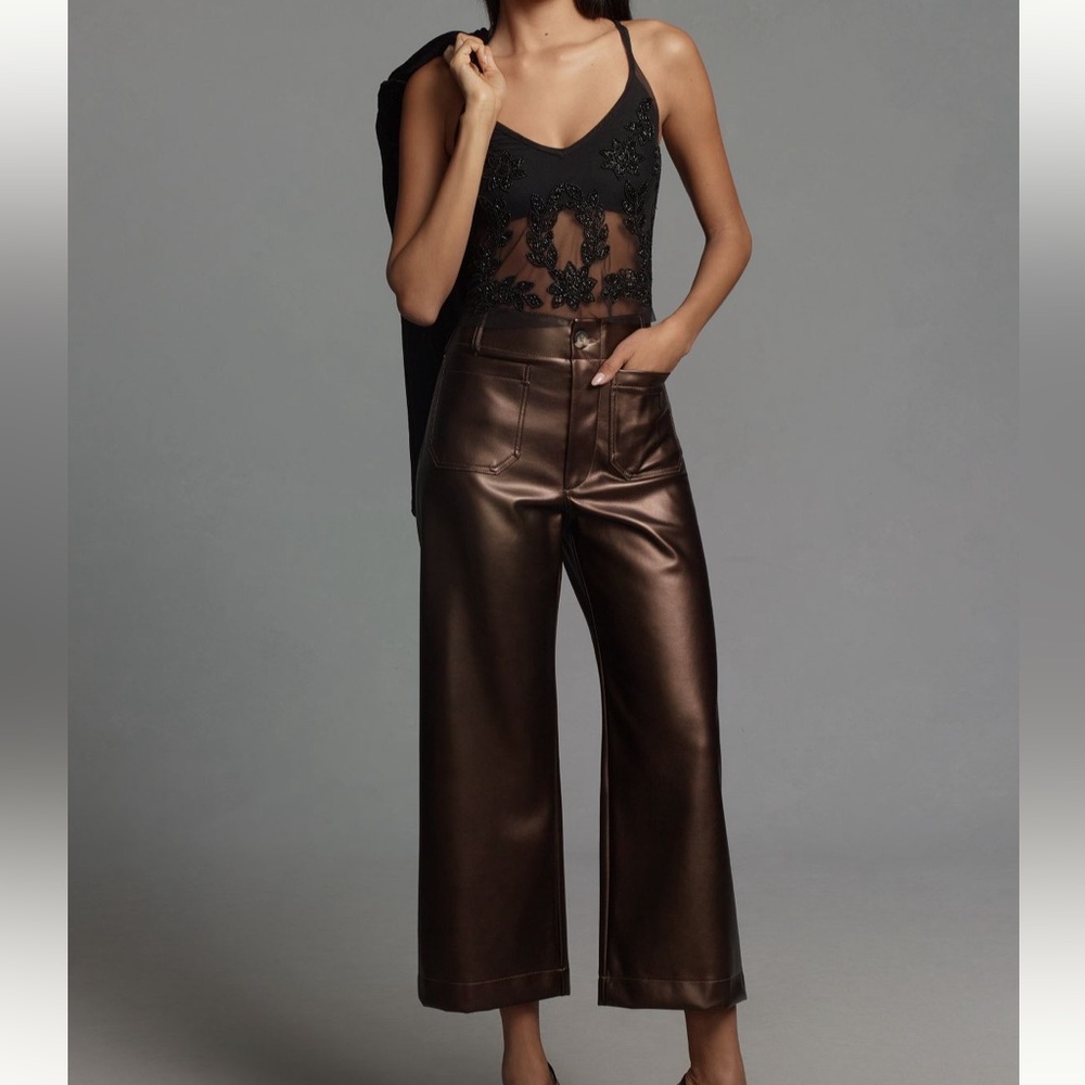 Anthropologie Maeve Colette Cropped Wide-leg faux leather edition 26
